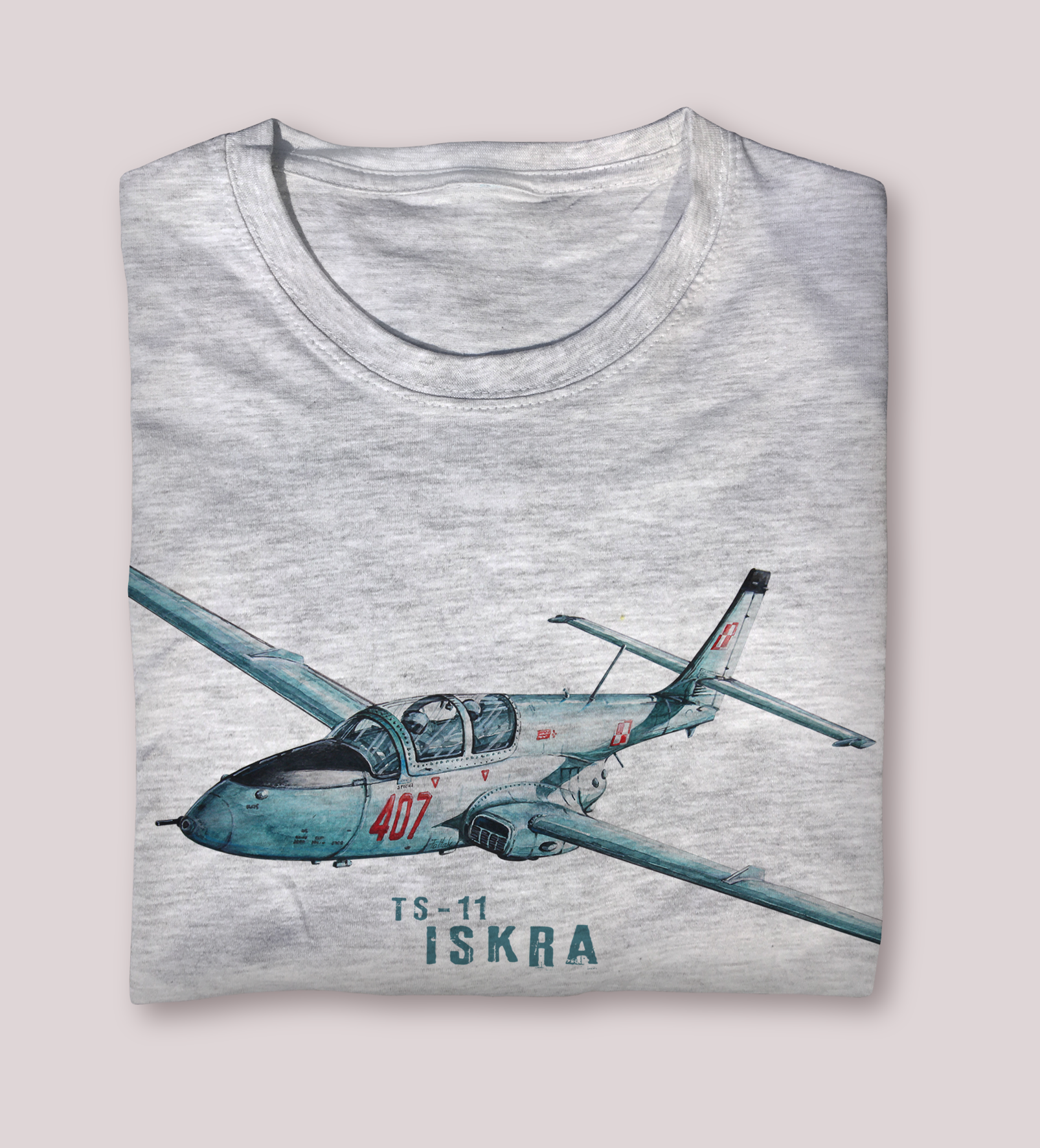 Iskra — koszulka (Kolor koszulki: jasnoszary melanż; Rozmiar: 12 - 14 lat; Rodzaj nadruku: Iskra)