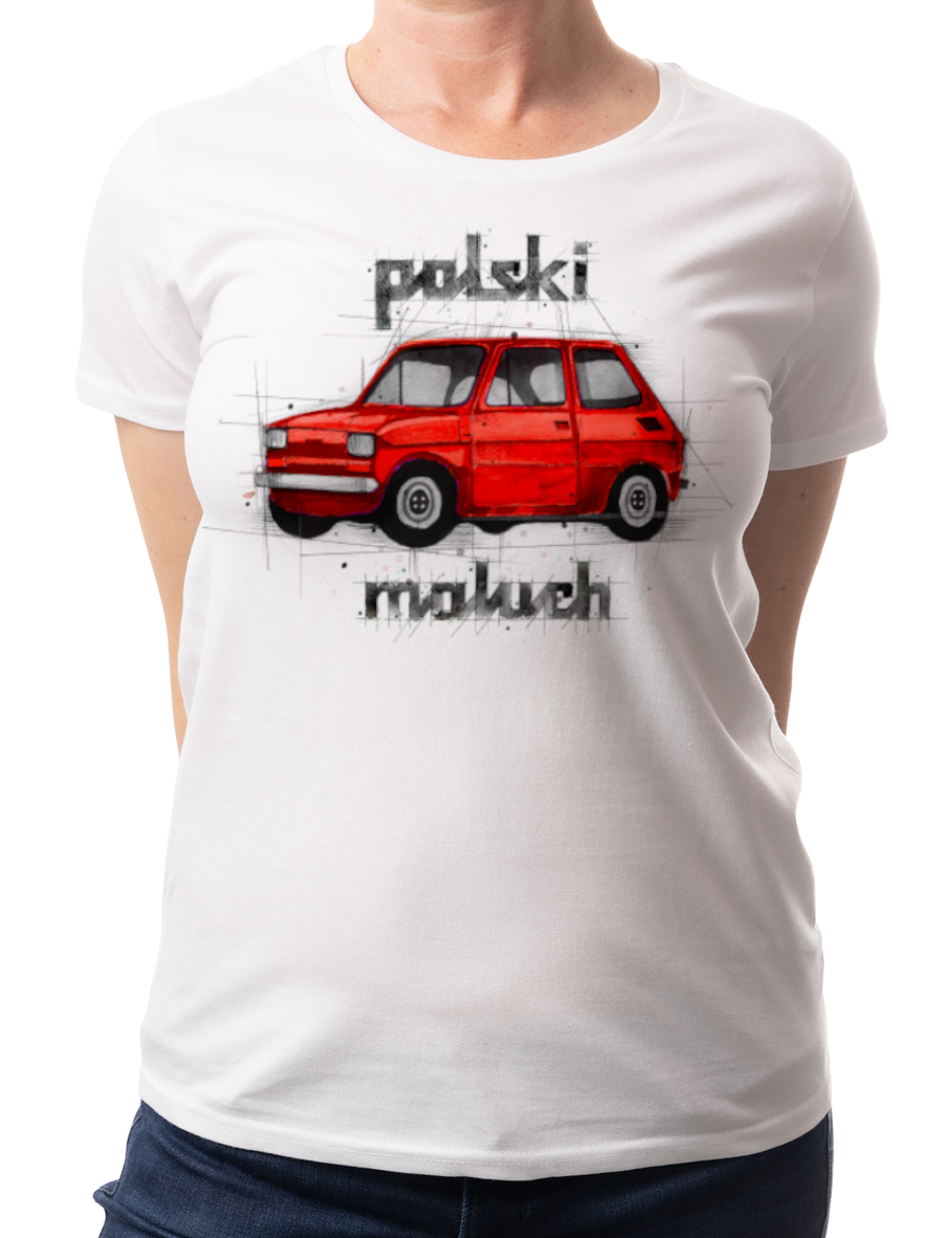 Maluch — koszulka (Kolor koszulki: biały; Rozmiar: XL (damska); Rodzaj nadruku: Maluch)