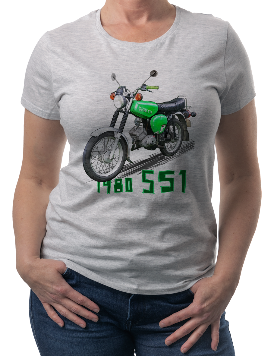 Simson — koszulka (Kolor koszulki: jasnoszary melanż; Rozmiar: XL (damska); Rodzaj nadruku: Simson)