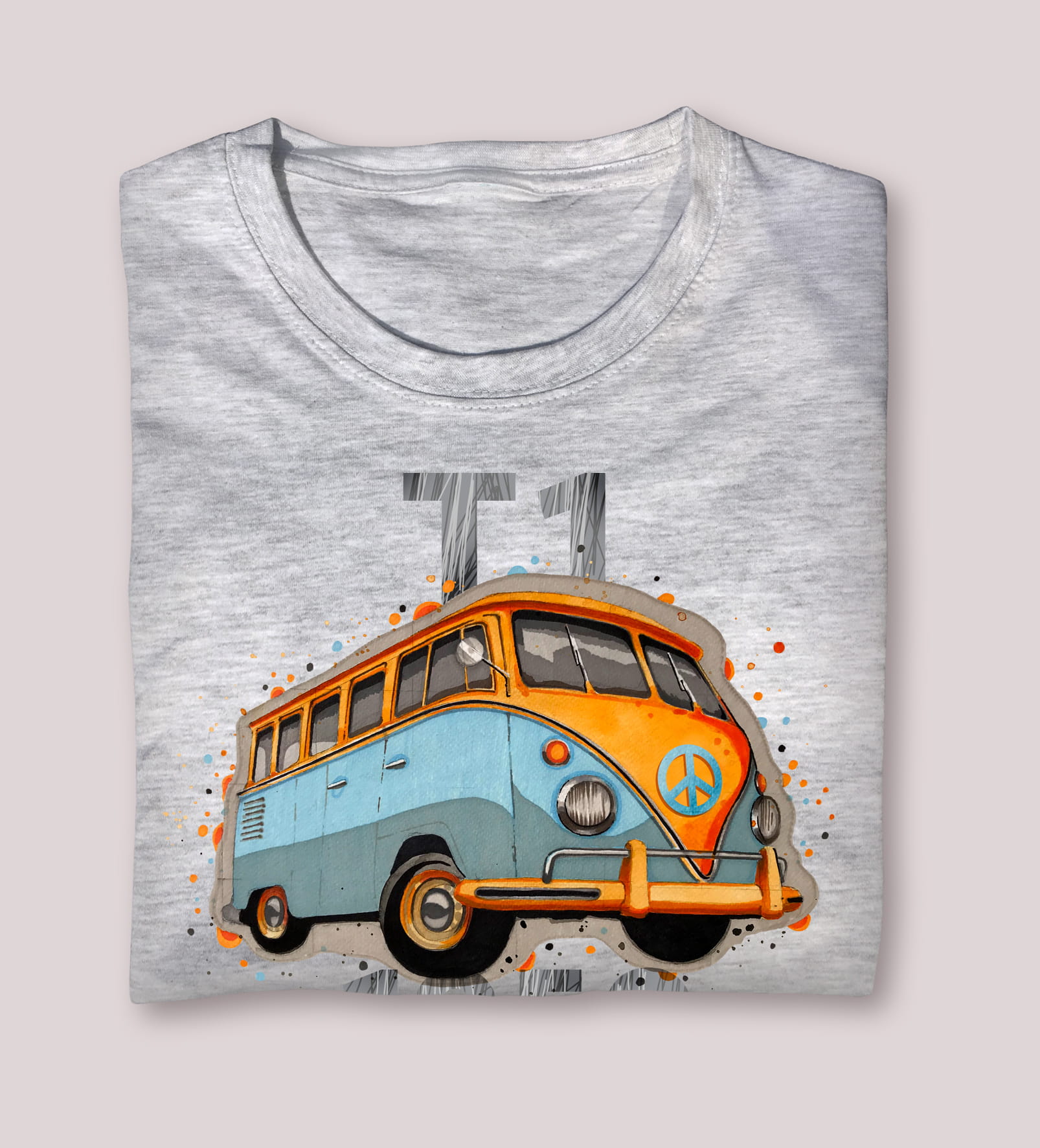 VW T1 — koszulka (Kolor koszulki: jasnoszary melanż; Rozmiar: S (męska); Rodzaj nadruku: VW T1)