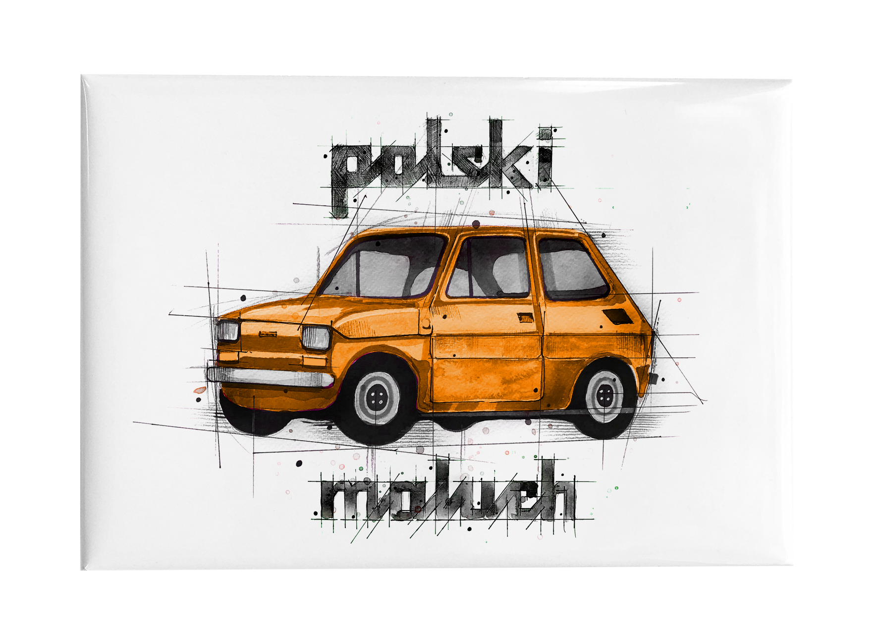 Maluch — magnes (Kolor nadruku: pomarańczowy; Rodzaj nadruku: Maluch)