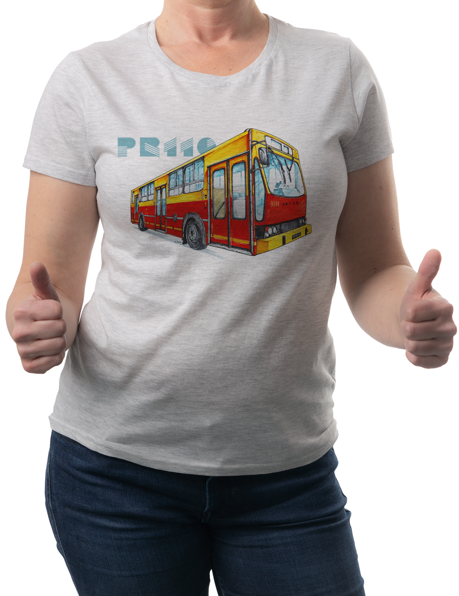 Jelcz PR110 — koszulka (Kolor koszulki: jasnoszary melanż; Rozmiar: 3XL (damska); Rodzaj nadruku: Jelcz PR110)