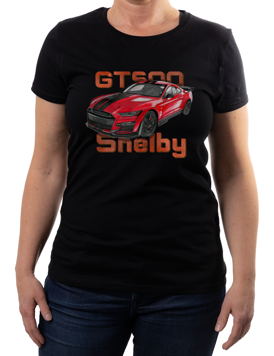 Ford Mustang Shelby — koszulka (Kolor koszulki: czarny; Rozmiar: S (damska); Rodzaj nadruku: Ford Mustang Shelby)