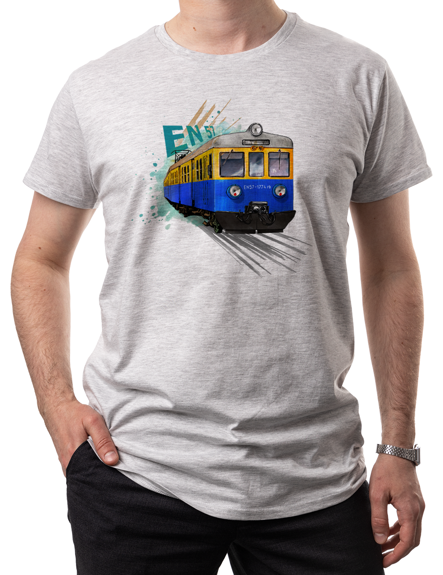 EN57 — koszulka (Kolor koszulki: jasnoszary melanż; Rozmiar: 4XL (męska); Rodzaj nadruku: EN57)