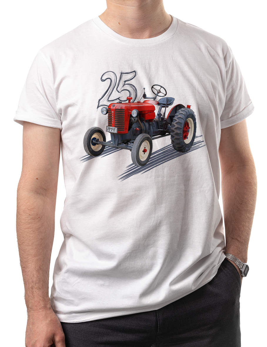 Zetor 25 — koszulka (Kolor koszulki: biały; Rozmiar: M (męska); Rodzaj nadruku: Zetor 25)