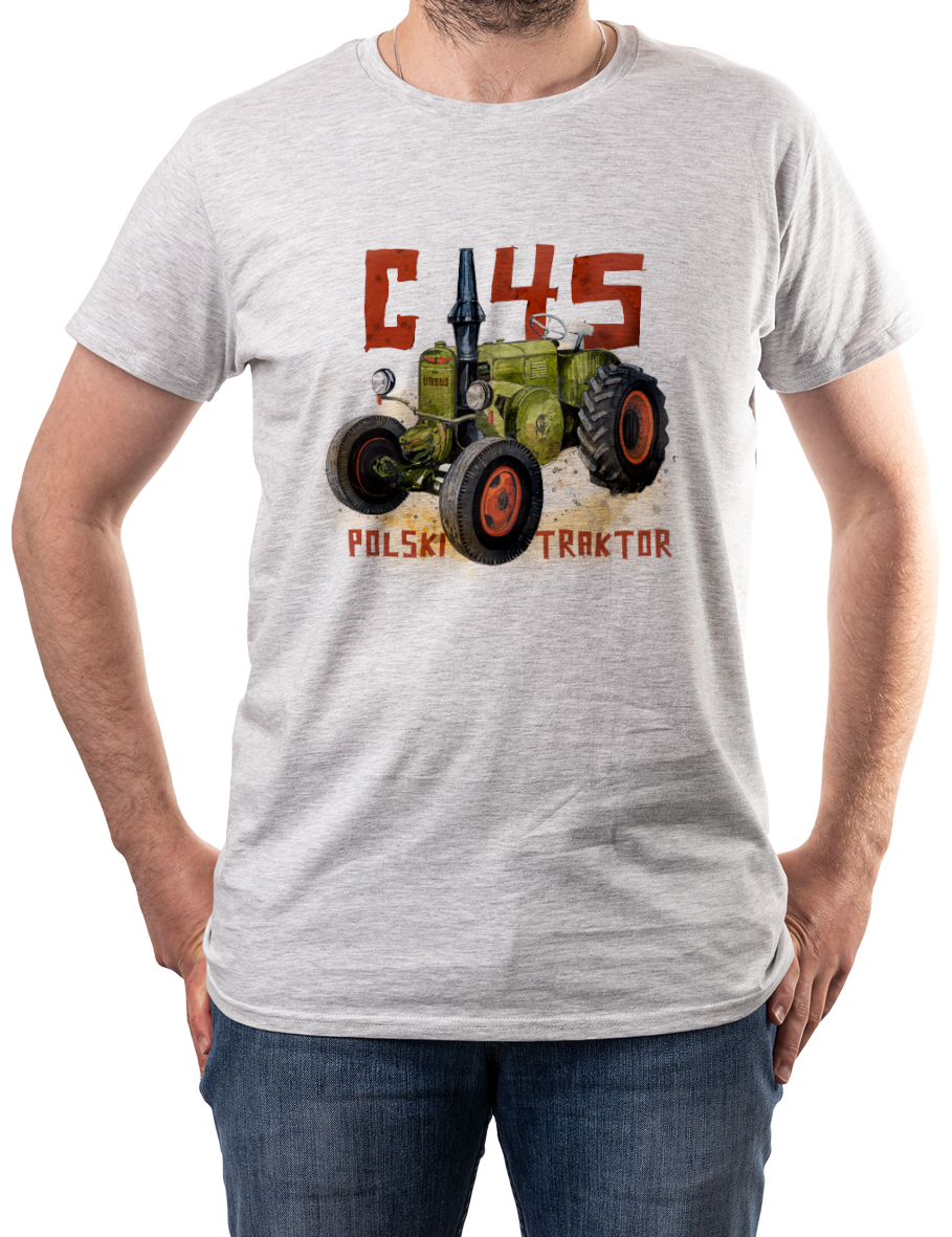 Ursus C-45 — koszulka (Kolor koszulki: jasnoszary melanż; Rozmiar: 3XL (męska); Rodzaj nadruku: Ursus C-45)