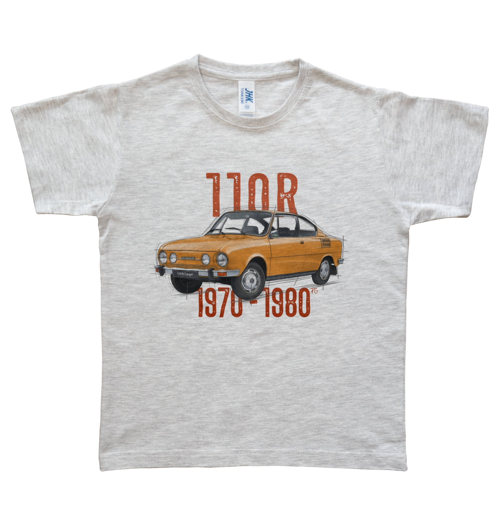 Škoda 110 R — koszulka (Kolor koszulki: jasnoszary melanż; Rozmiar: 12 - 14 lat; Rodzaj nadruku: Škoda 110 R)