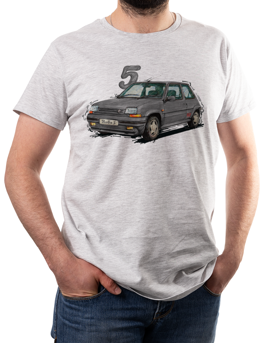 Renault 5 — koszulka (Kolor koszulki: jasnoszary melanż; Rozmiar: XL (męska); Rodzaj nadruku: Renault 5)