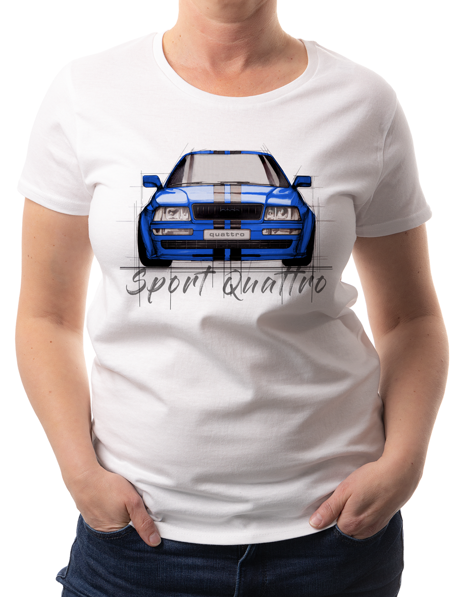 Audi S2 — koszulka (Kolor koszulki: biały; Rozmiar: S (damska); Rodzaj nadruku: Audi)