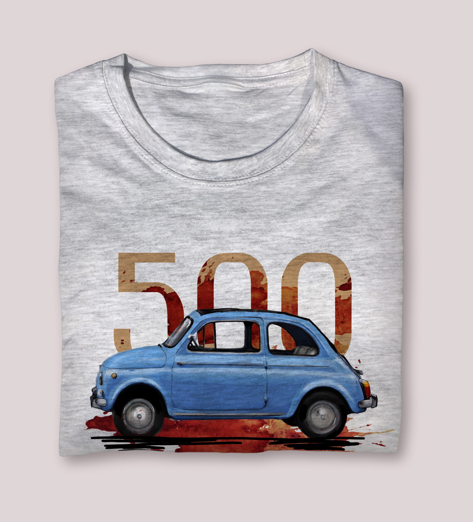 Fiat 500 — koszulka (Kolor koszulki: jasnoszary melanż; Rozmiar: 9 - 11 lat; Rodzaj nadruku: Fiat 500)