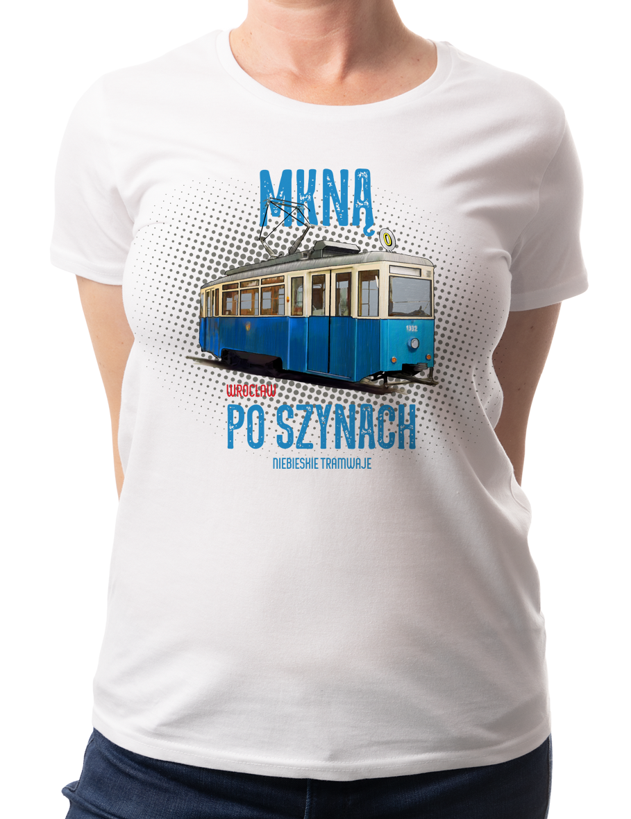 Konstal N — koszulka (Kolor koszulki: biały; Rozmiar: 3XL (damska); Rodzaj nadruku: Konstal N — wrocławski tramwaj)