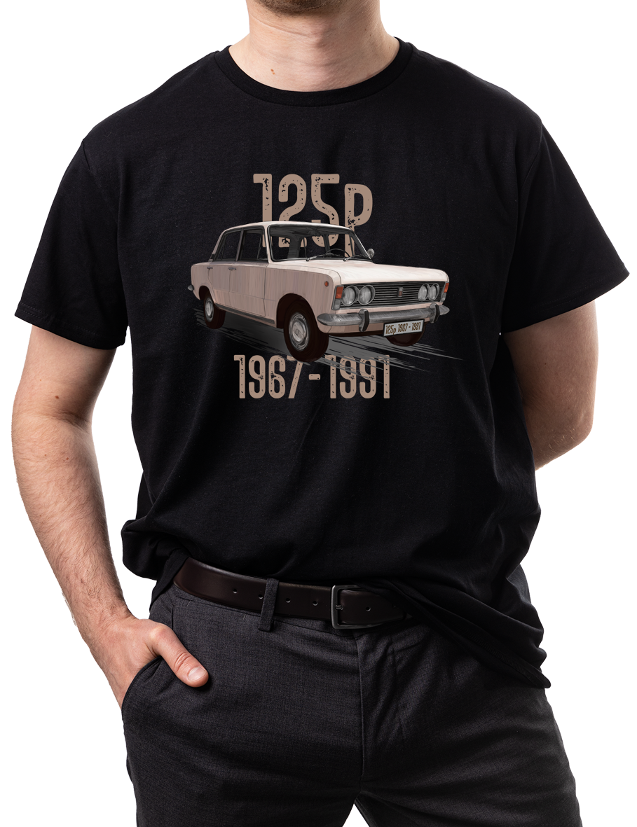 Duży Fiat — koszulka (Kolor koszulki: czarny; Rozmiar: XL (męska); Rodzaj nadruku: Duży Fiat)