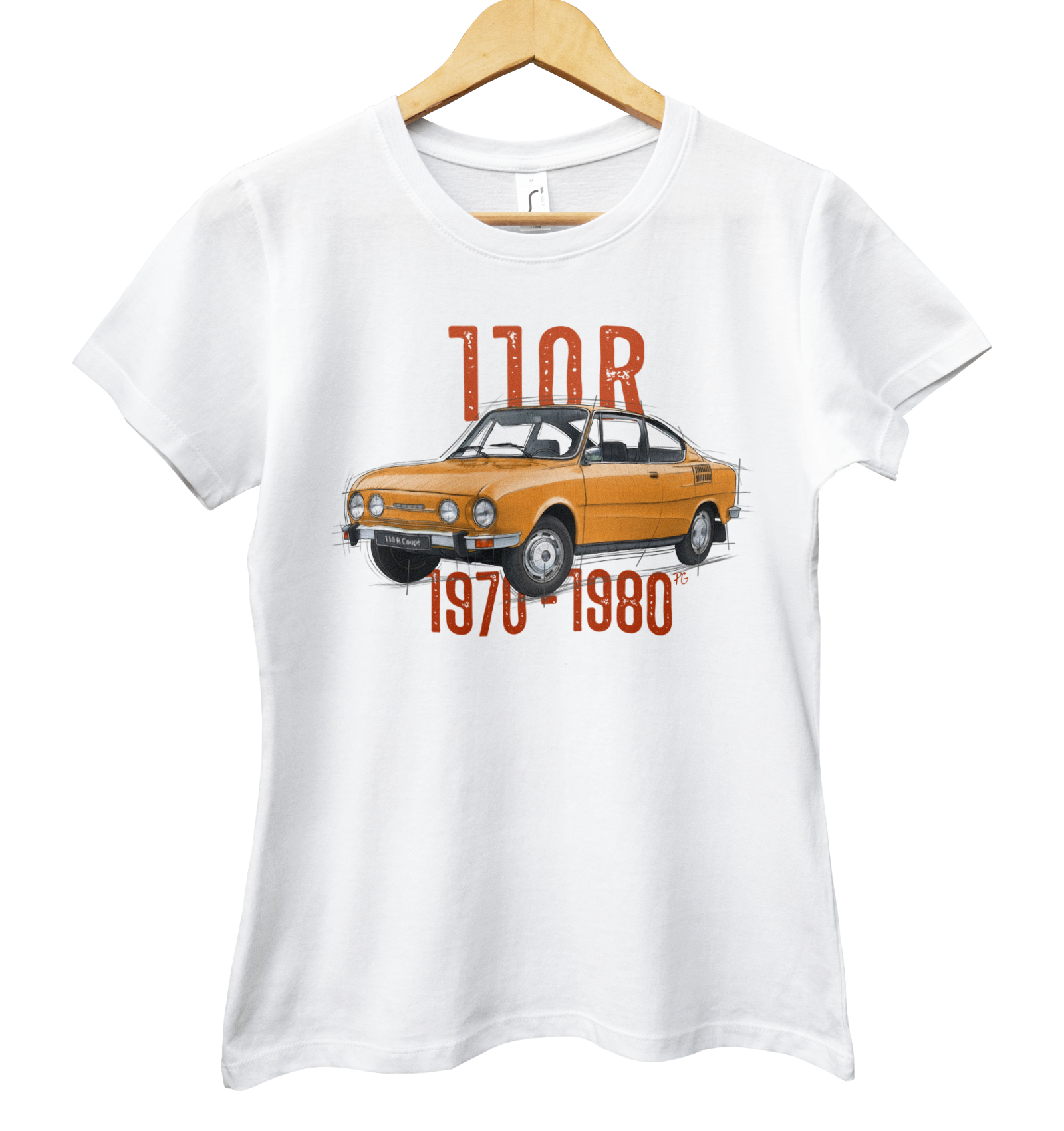 Škoda 110 R — koszulka (Kolor koszulki: biały; Rozmiar: 3XL (damska); Rodzaj nadruku: Škoda 110 R)