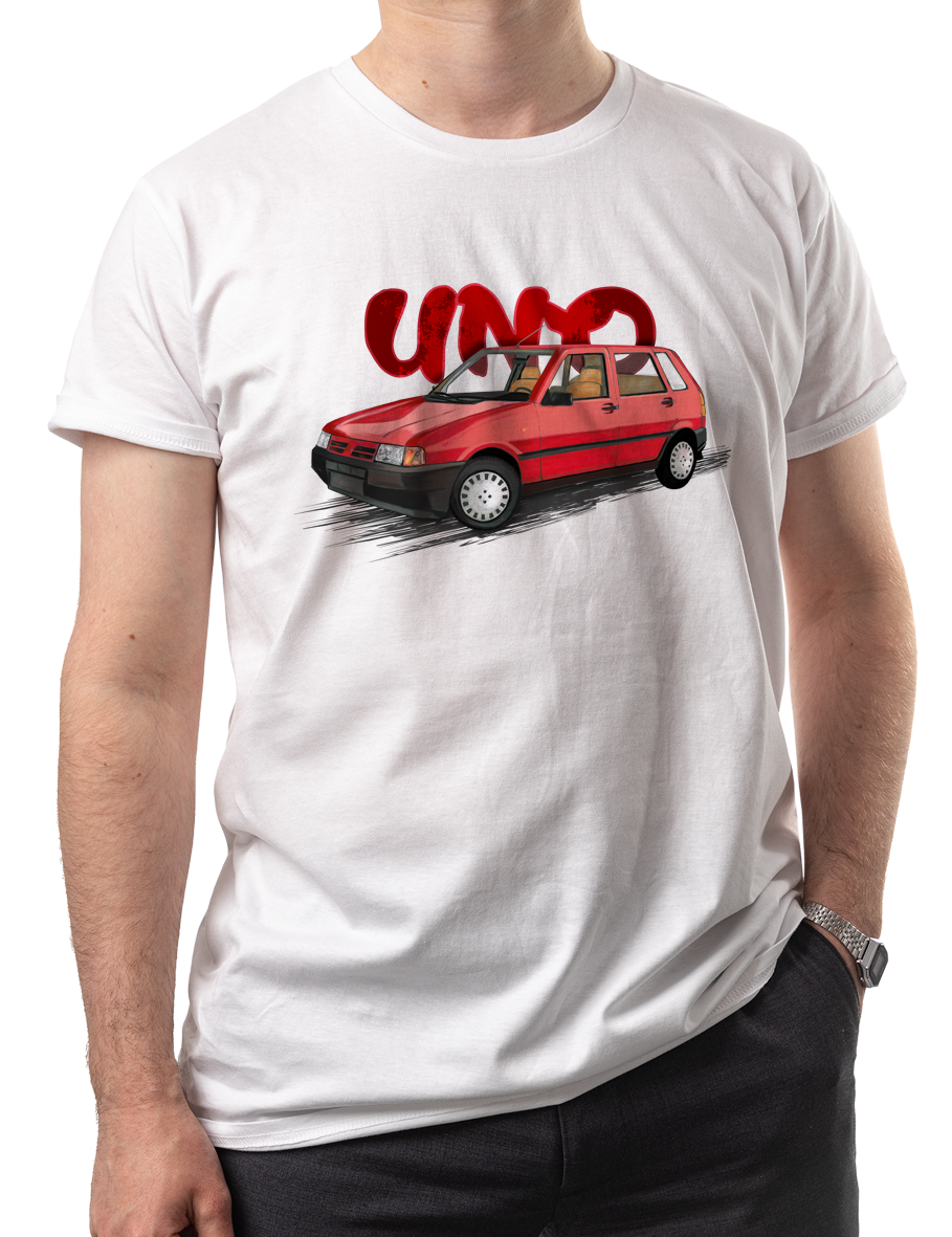 Fiat Uno — koszulka (Kolor koszulki: biały; Rozmiar: S (męska); Rodzaj nadruku: Fiat Uno)