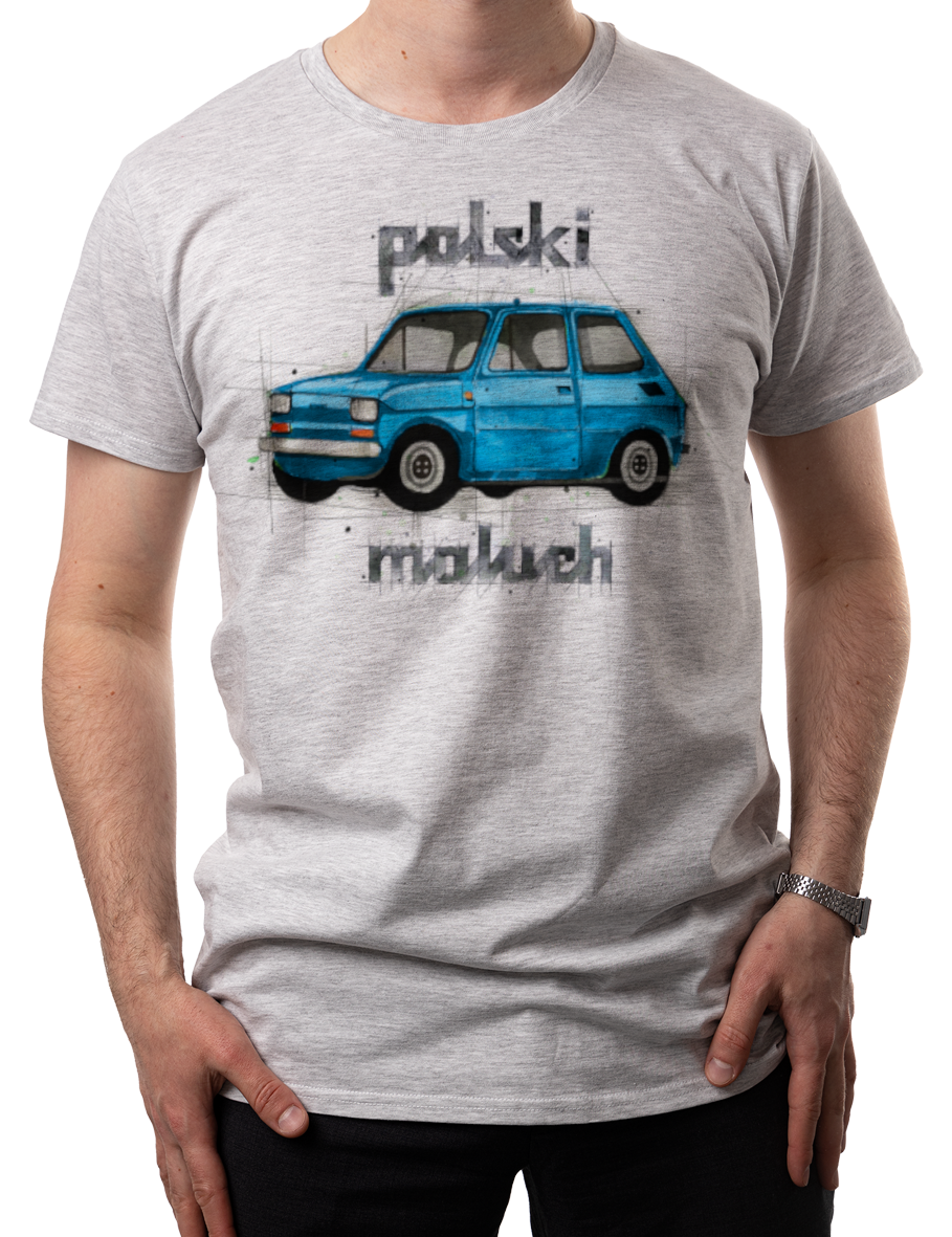 Maluch — koszulka (Kolor koszulki: jasnoszary melanż; Rozmiar: S (męska); Rodzaj nadruku: Maluch)