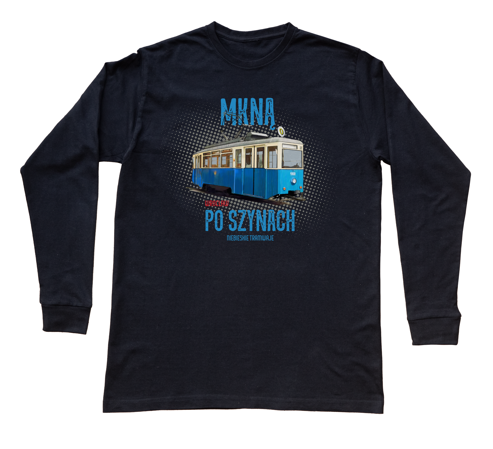 Konstal N — bluzka z długim rękawem (Rozmiar: XXL (dorosła); Kolor koszulki: czarny; Rodzaj nadruku: Konstal N — wrocławski tramwaj)