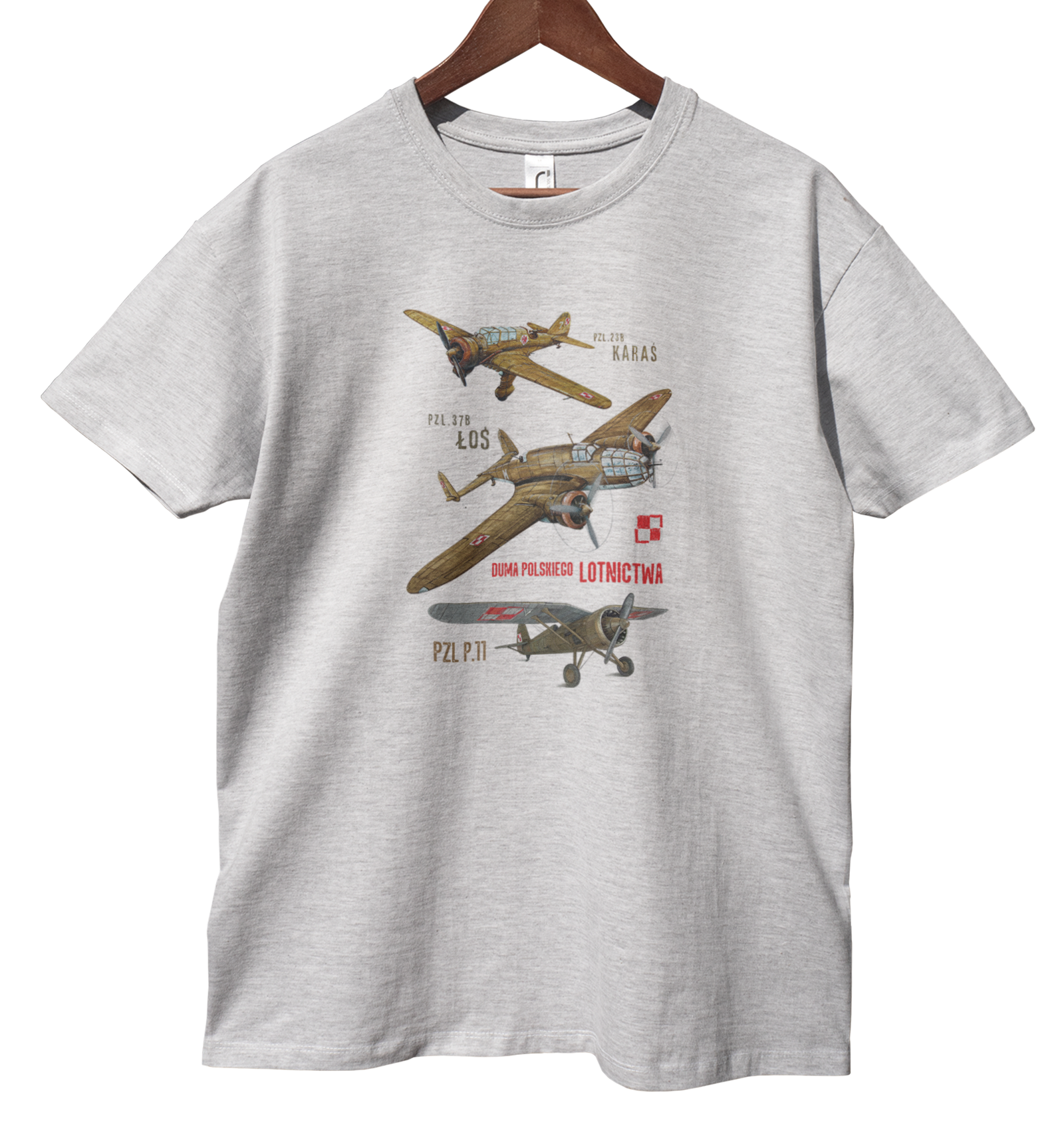 Koszulka dla fana samolotów (Kolor koszulki: jasnoszary melanż; Rozmiar: 4XL (męska); Rodzaj nadruku: LOTMIX)