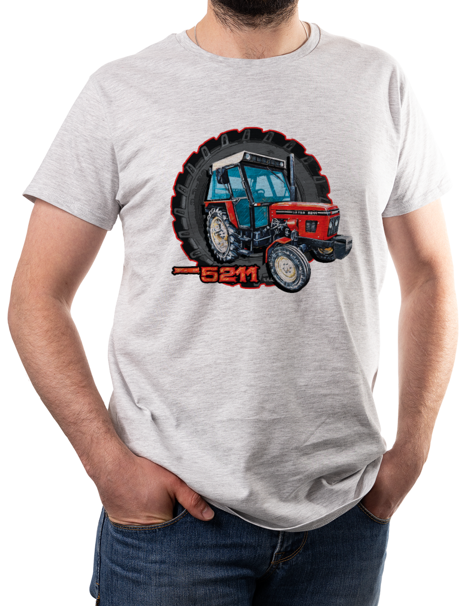 Zetor 5211 — koszulka (Kolor koszulki: jasnoszary melanż; Rozmiar: 3XL (męska); Rodzaj nadruku: Zetor 5211)