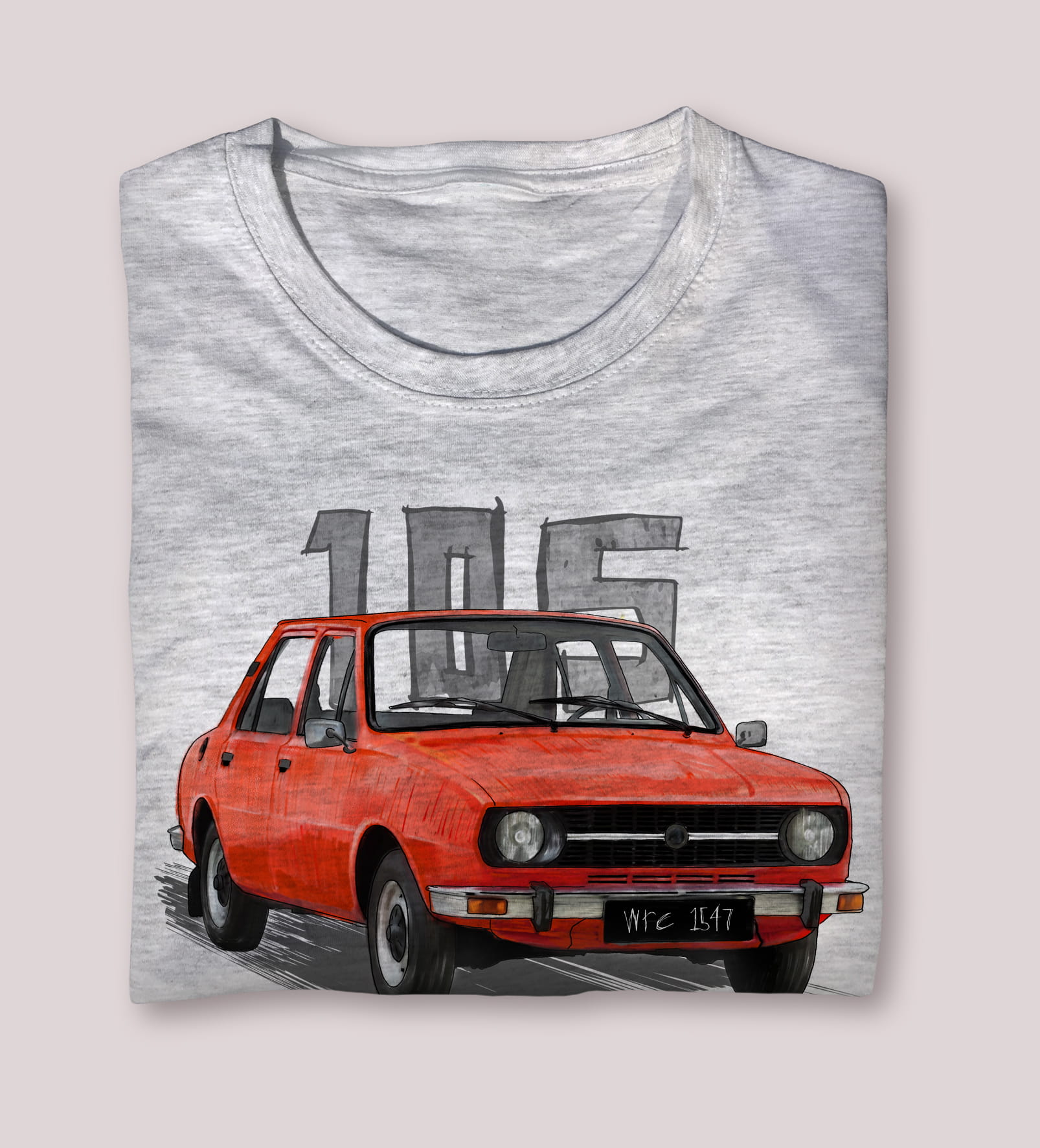 Škoda 105 — koszulka (Kolor koszulki: jasnoszary melanż; Rozmiar: 3 - 4 lata; Rodzaj nadruku: Škoda 105)