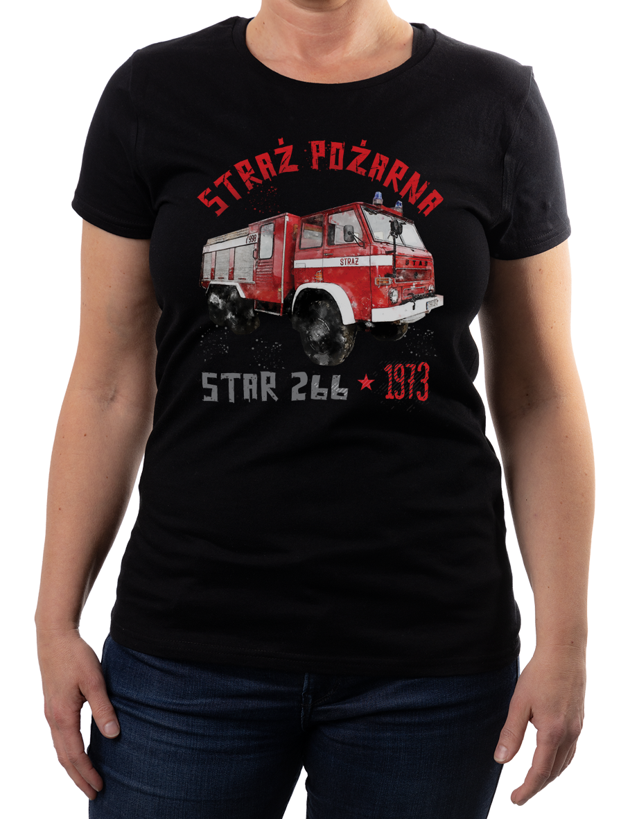 Straż Pożarna — koszulka (Kolor koszulki: czarny; Rozmiar: 3XL (damska); Rodzaj nadruku: Straż Pożarna)
