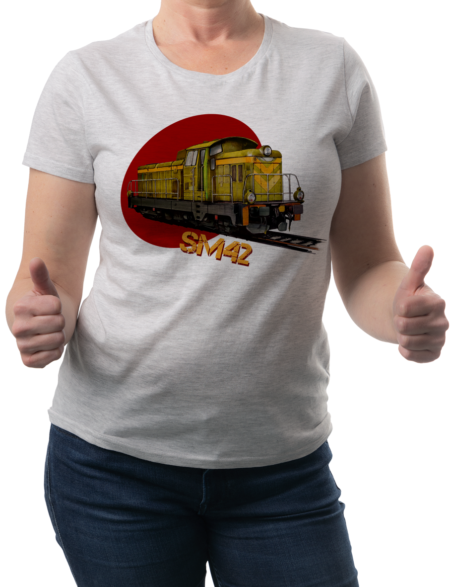 SM42 Stonka — koszulka (Kolor koszulki: jasnoszary melanż; Rozmiar: 3XL (damska); Rodzaj nadruku: SM42 Stonka)