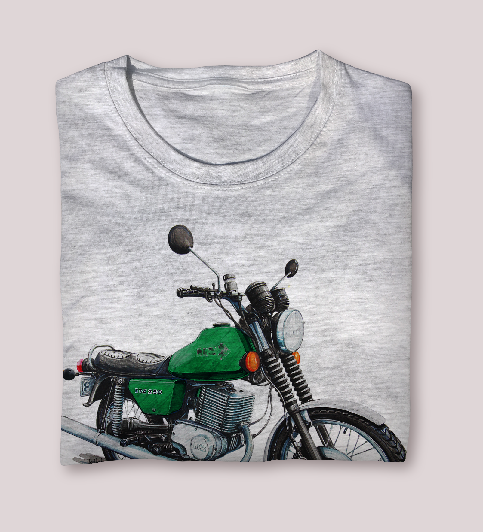 MZ ETZ 250 — koszulka (Kolor koszulki: jasnoszary melanż; Rozmiar: 5 - 6 lat; Rodzaj nadruku: MZ ETZ 250)