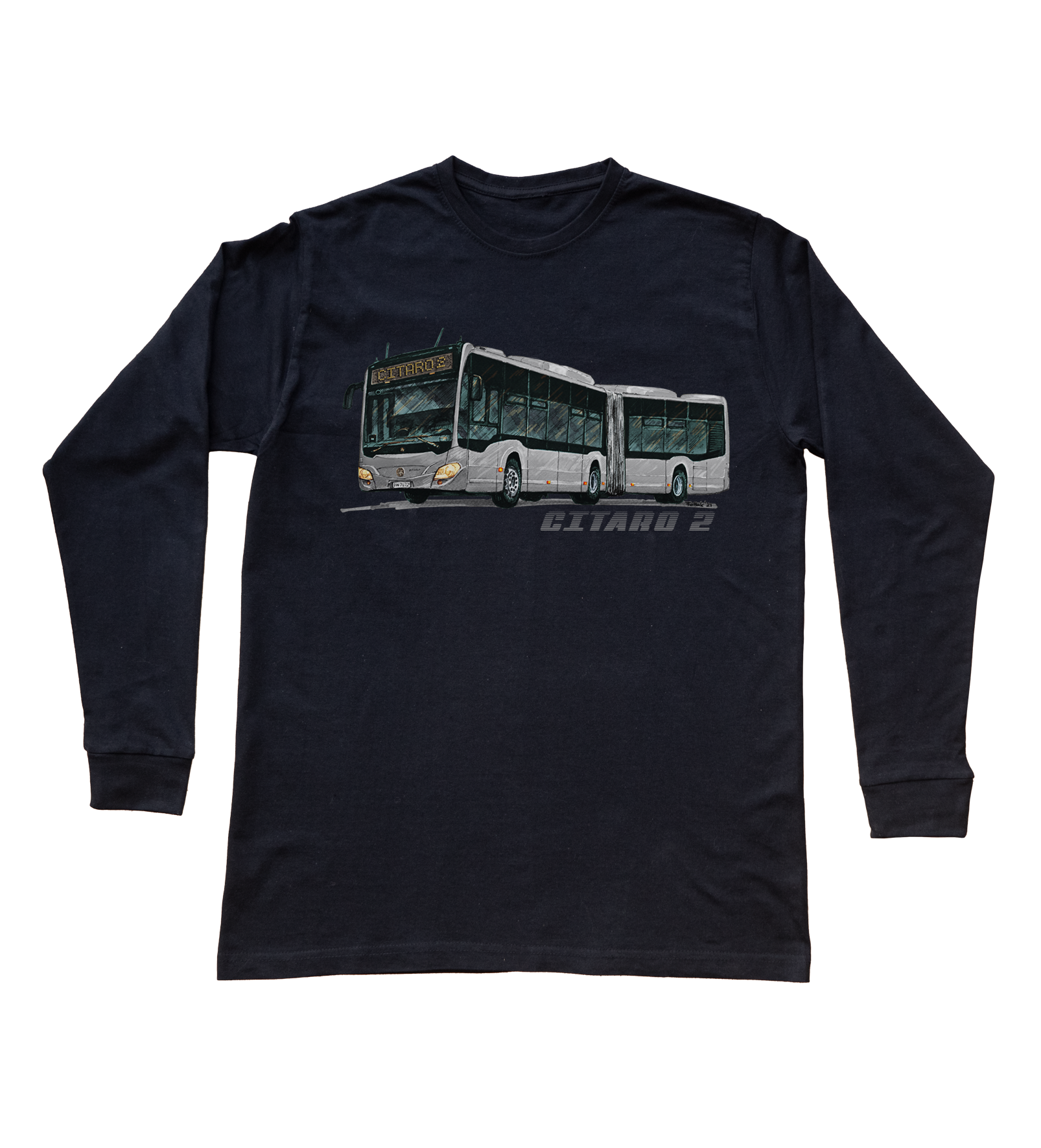 Mercedes-Benz Citaro — bluzka z długim rękawem (Rozmiar: 7 - 8 lat; Kolor koszulki: czarny; Rodzaj nadruku: Mercedes-Benz Citaro)