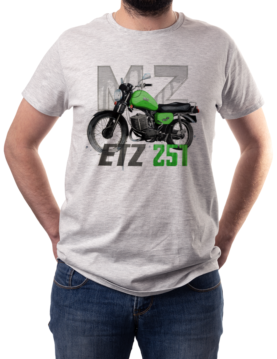 MZ ETZ 251 — koszulka (Kolor koszulki: jasnoszary melanż; Rozmiar: M (męska); Rodzaj nadruku: MZ ETZ 251)