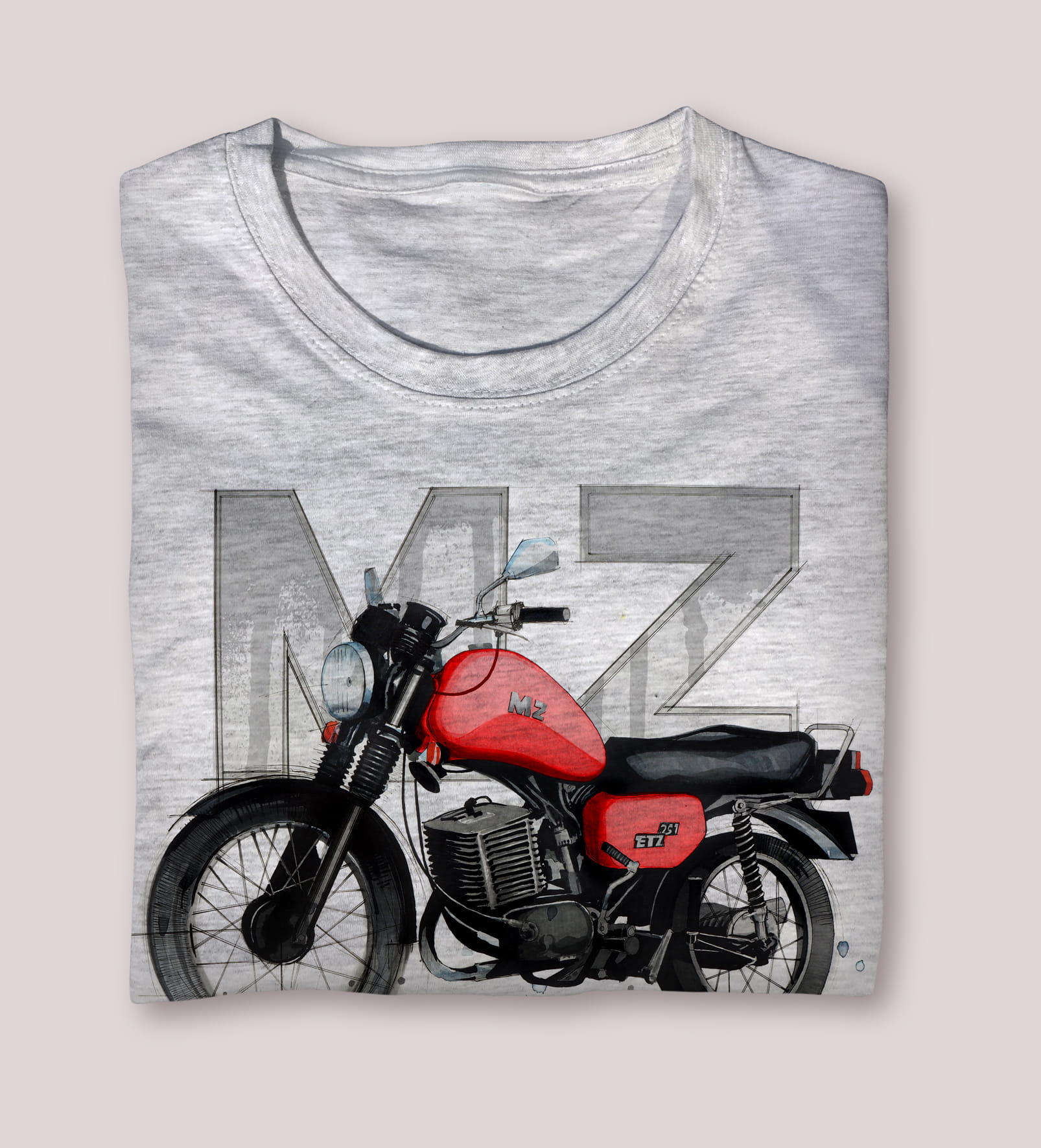 MZ ETZ 251 — koszulka (Kolor koszulki: jasnoszary melanż; Rozmiar: 12 - 14 lat; Rodzaj nadruku: MZ ETZ 251)