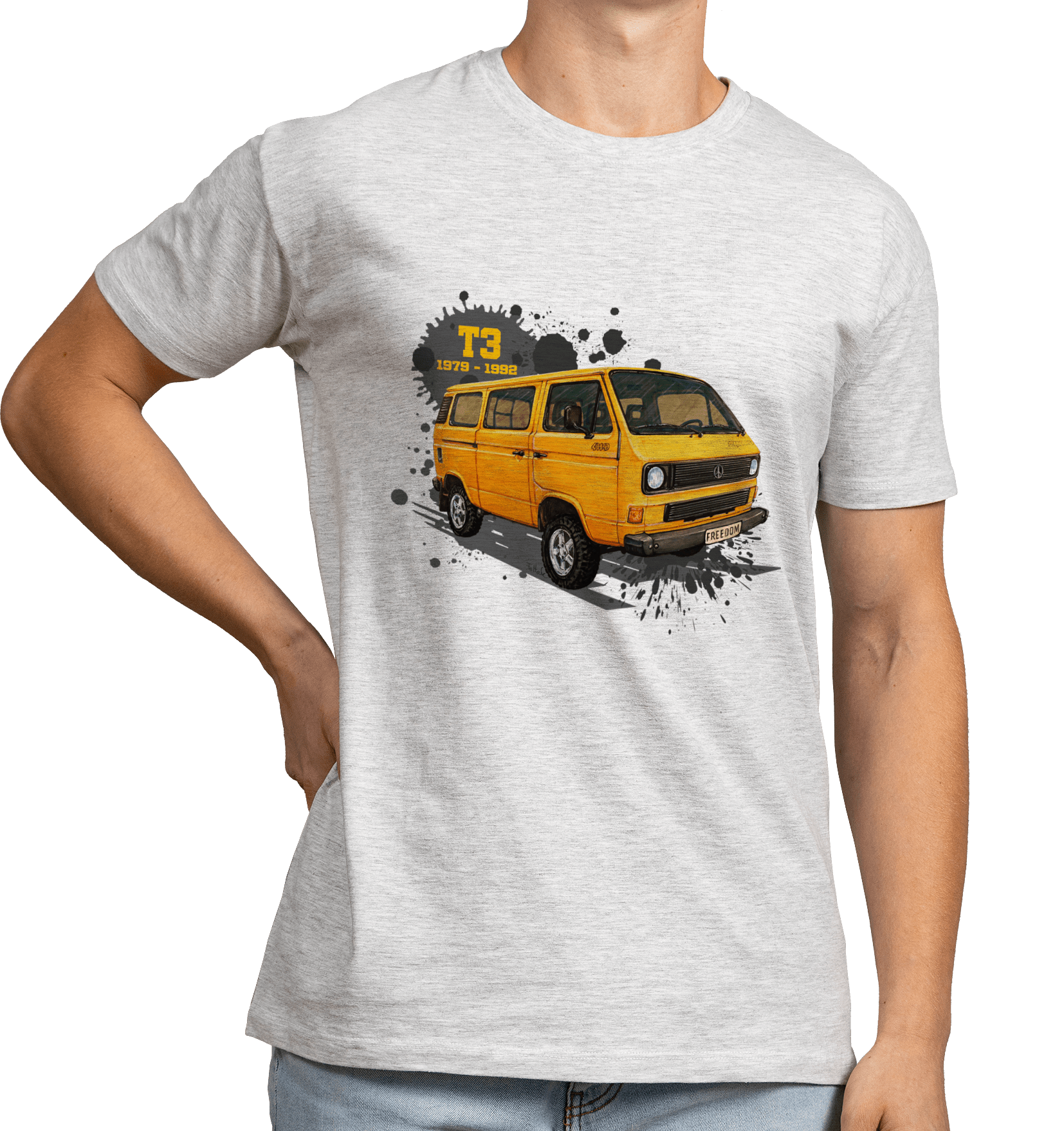 VW T3 — koszulka (Kolor koszulki: jasnoszary melanż; Rozmiar: M (męska); Rodzaj nadruku: VW T3)