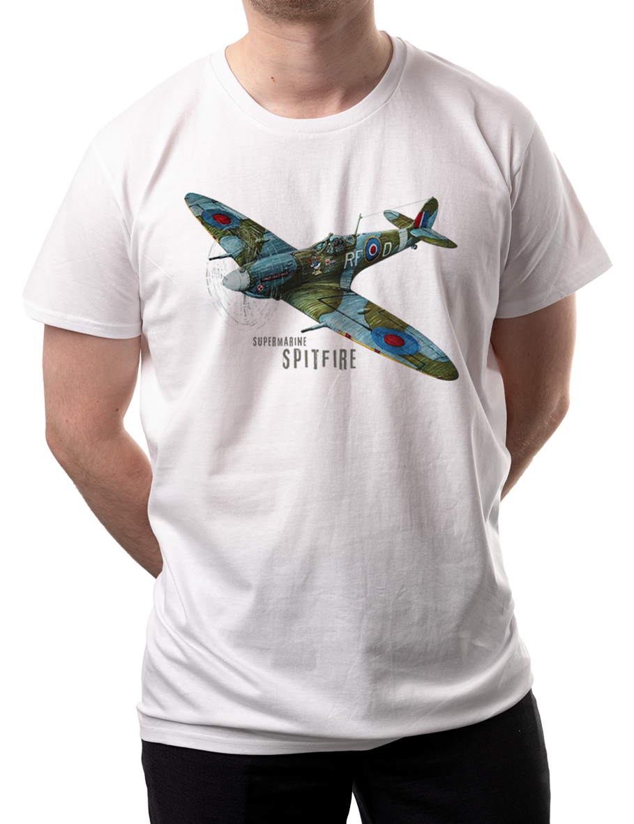 Supermarine Spitfire — koszulka (Kolor koszulki: biały; Rozmiar: M (męska); Rodzaj nadruku: Supermarine Spitfire)