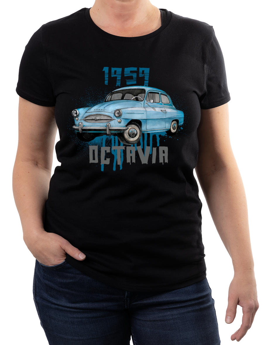 Škoda Octavia — koszulka (Kolor koszulki: czarny; Rozmiar: XL (damska); Rodzaj nadruku: Škoda Octavia)