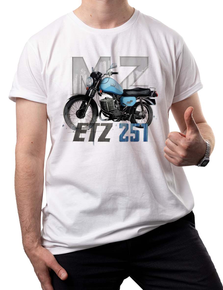 MZ ETZ 251 — koszulka (Kolor koszulki: biały; Rozmiar: XS (męska); Rodzaj nadruku: MZ ETZ 251)