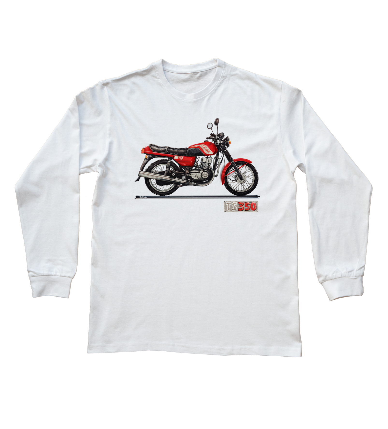 Jawa — bluzka z długim rękawem (Rozmiar: 3XL (dorosła); Kolor koszulki: biały; Rodzaj nadruku: Jawa)