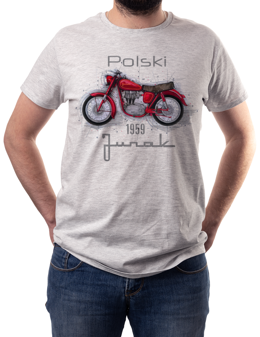 Junak — koszulka (Kolor koszulki: jasnoszary melanż; Rozmiar: 5XL (męska); Rodzaj nadruku: Junak)