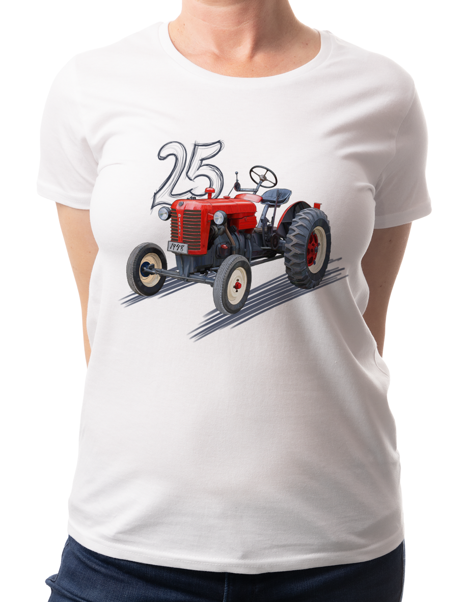 Zetor 25 — koszulka (Kolor koszulki: biały; Rozmiar: S (damska); Rodzaj nadruku: Zetor 25)