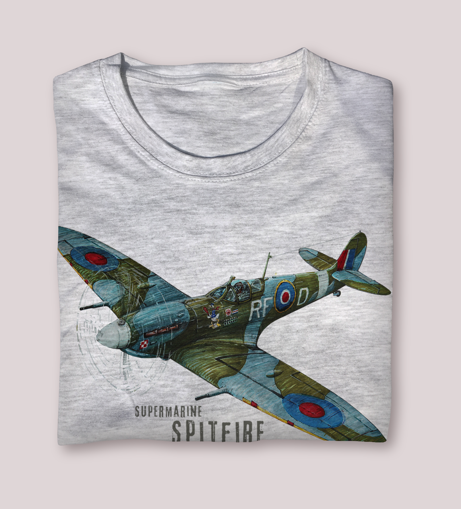 Supermarine Spitfire — koszulka (Kolor koszulki: jasnoszary melanż; Rozmiar: 5 - 6 lat; Rodzaj nadruku: Supermarine Spitfire)