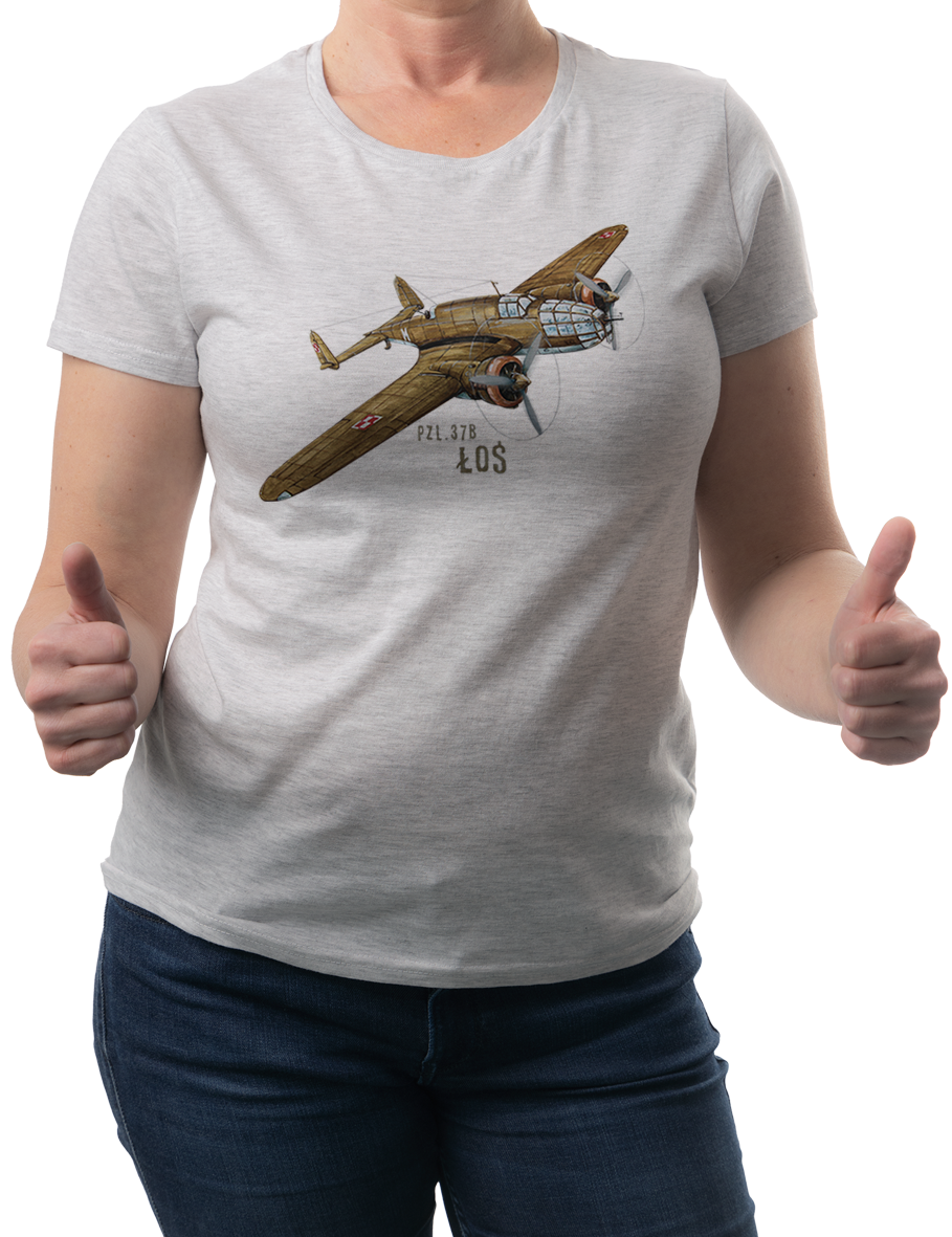 Łoś — koszulka (Kolor koszulki: jasnoszary melanż; Rozmiar: 3XL (damska); Rodzaj nadruku: Łoś)