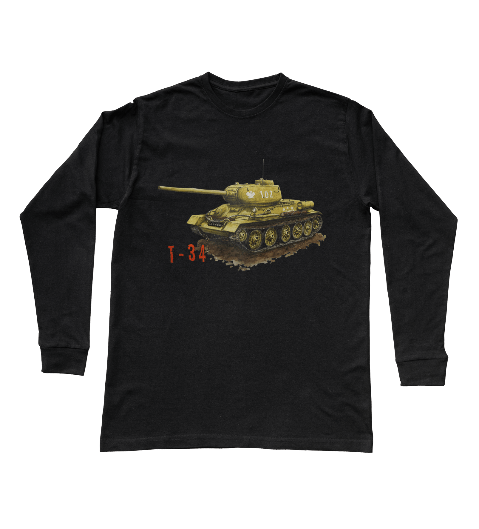 T-34 — bluzka z długim rękawem (Rozmiar: S (dorosła); Kolor koszulki: czarny; Rodzaj nadruku: T-34)