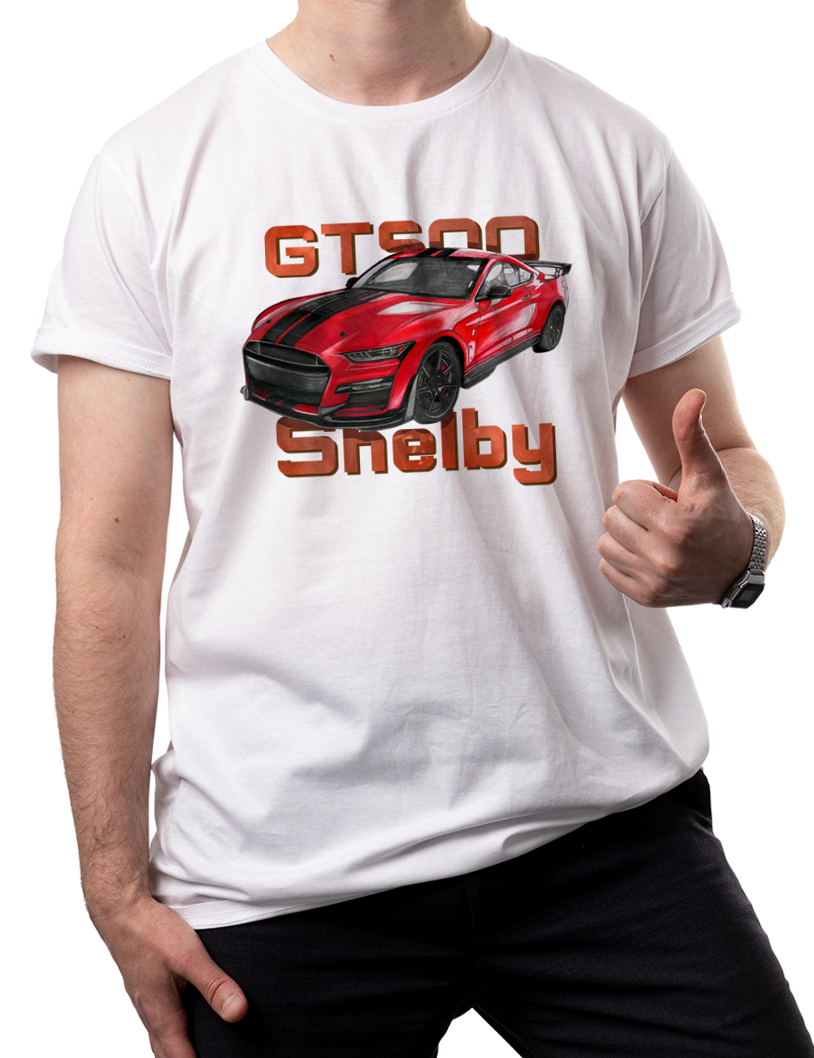 Ford Mustang Shelby — koszulka (Kolor koszulki: biały; Rozmiar: XXL (męska); Rodzaj nadruku: Ford Mustang Shelby)