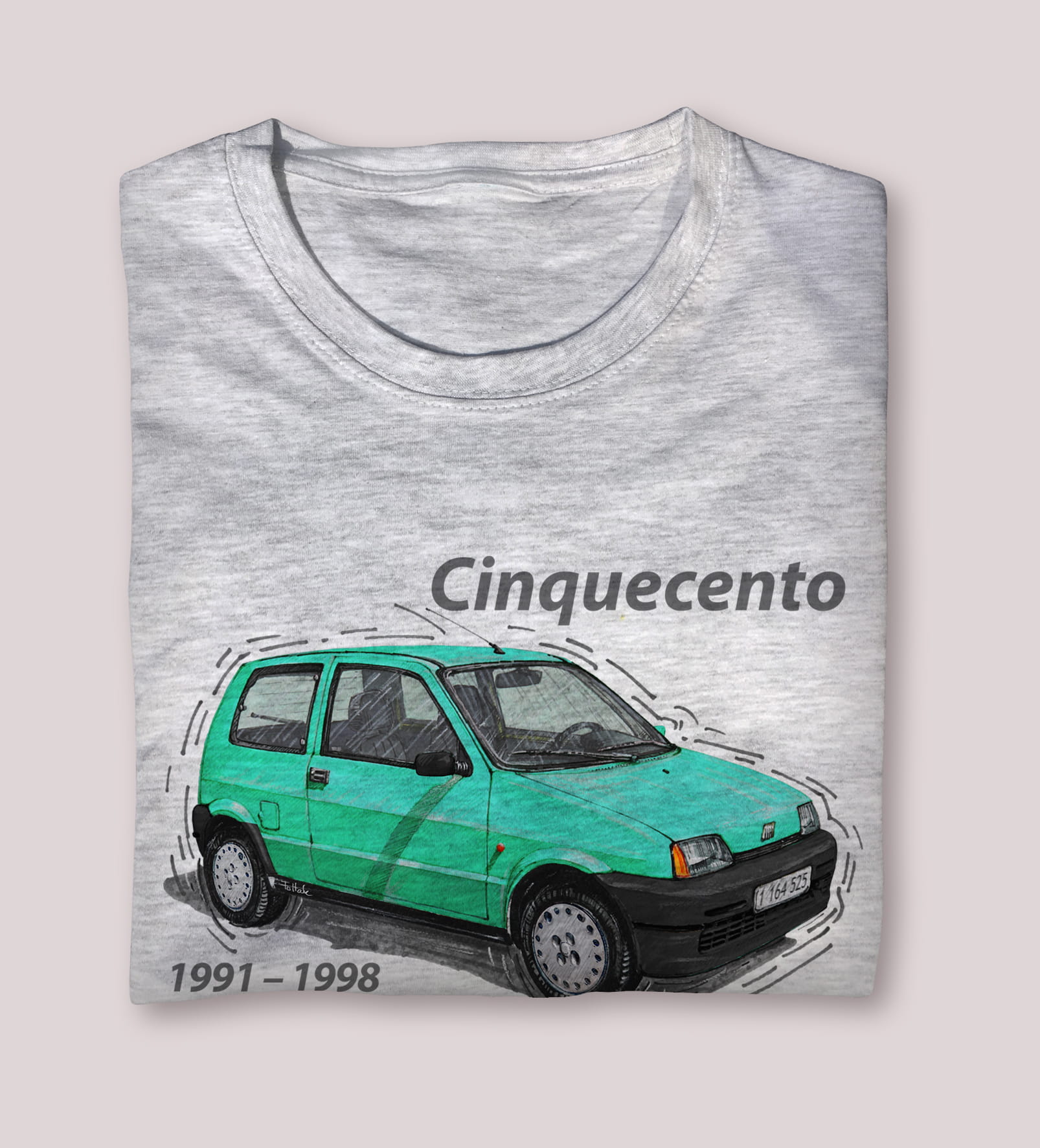 Cinquecento — koszulka (Kolor koszulki: jasnoszary melanż; Rozmiar: 5XL (męska); Rodzaj nadruku: Cinquecento)