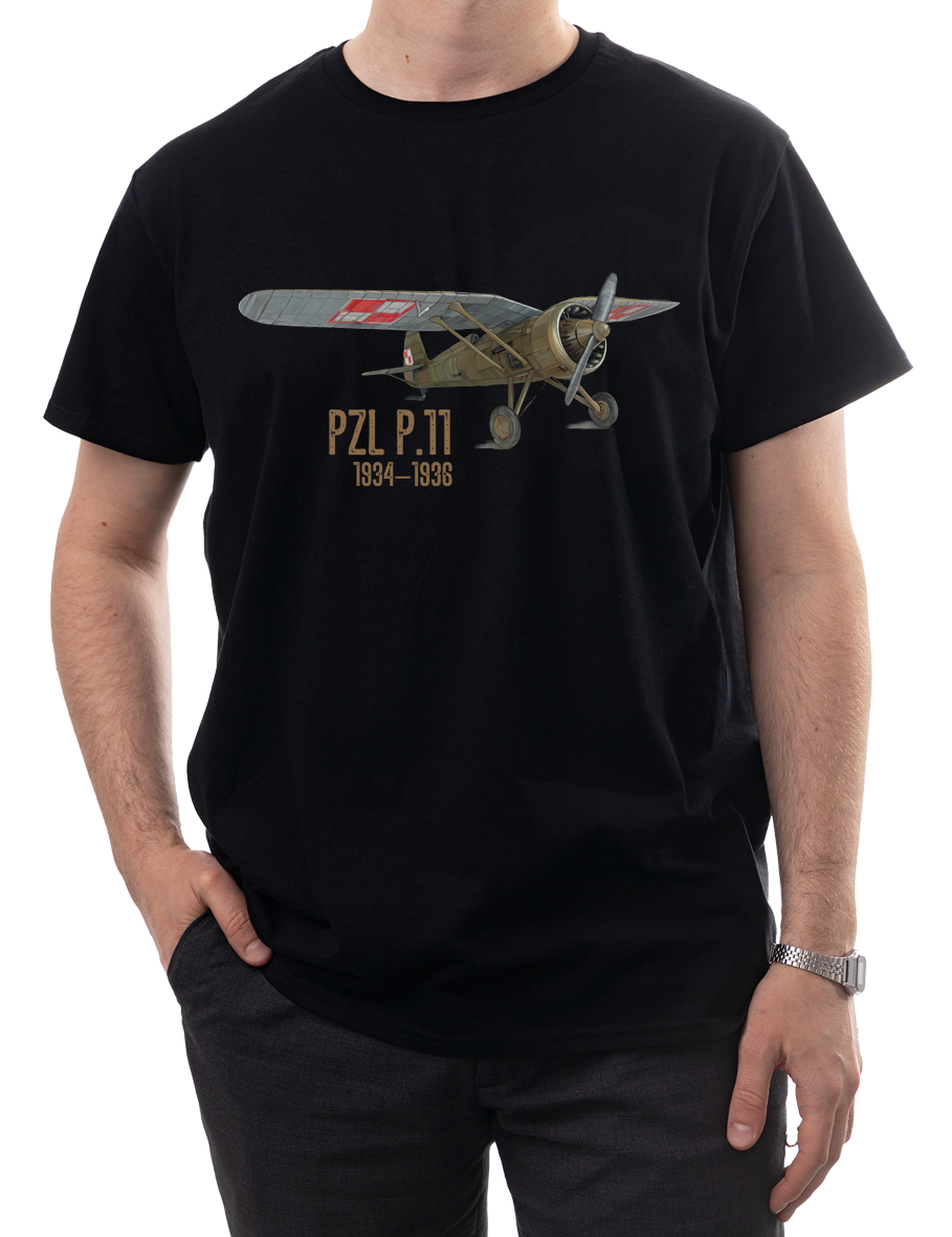 PZL P.11 — koszulka (Kolor koszulki: czarny; Rozmiar: 4XL (męska); Rodzaj nadruku: PZL P.11)