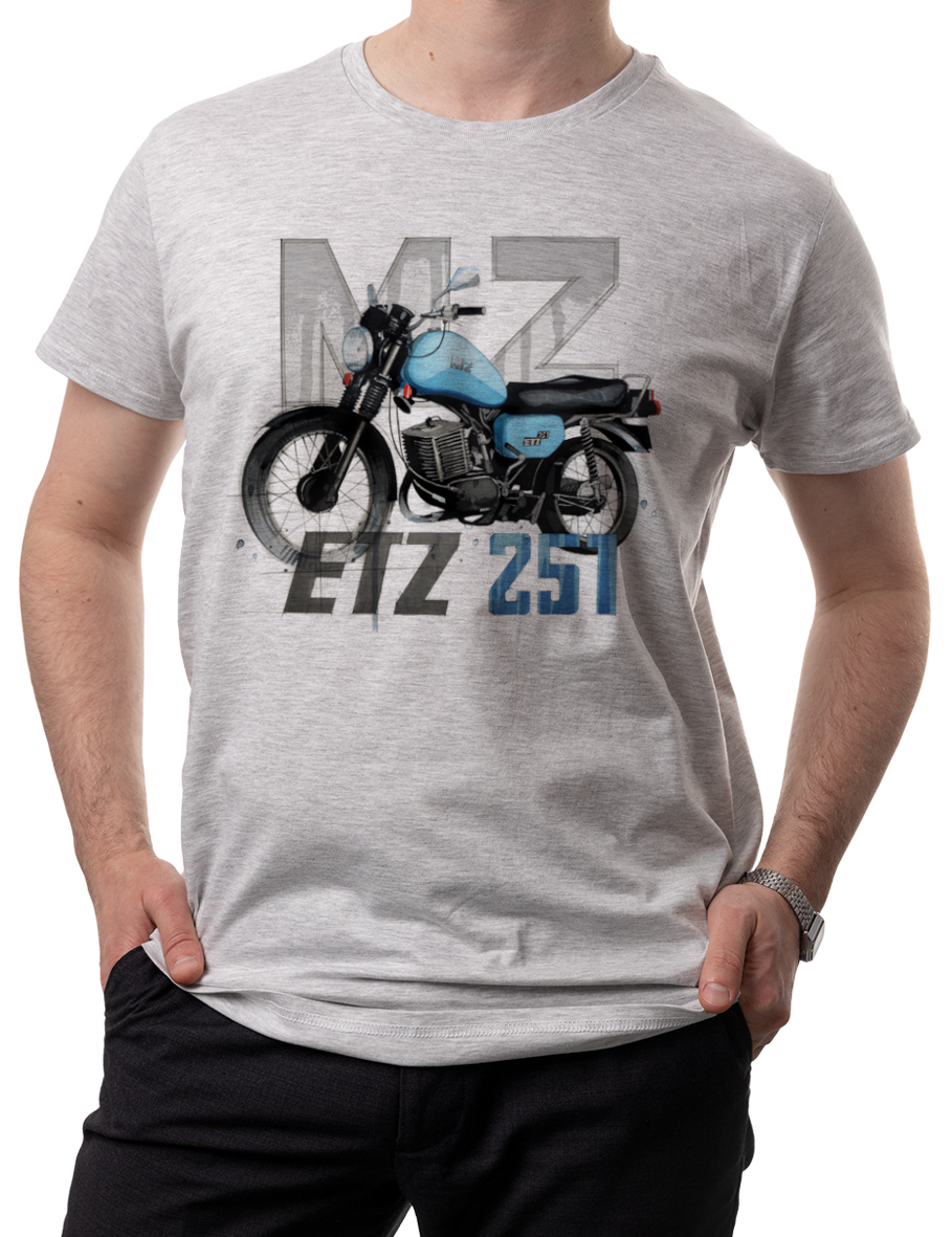 MZ ETZ 251 — koszulka (Kolor koszulki: jasnoszary melanż; Rozmiar: XL (męska); Rodzaj nadruku: MZ ETZ 251)