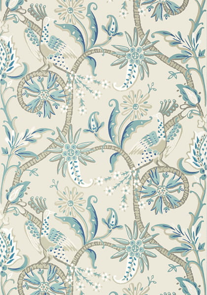 Tapeta Thibaut PEACOCK GARDEN Aqua, Beż