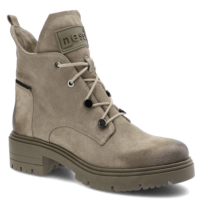 Beżowe Botki Nessi Damskie Modne Obuwie Jesienne