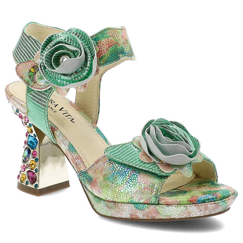 Zielone Sandały Laura Vita Eleganckie Obuwie Damskie Na Obcasie