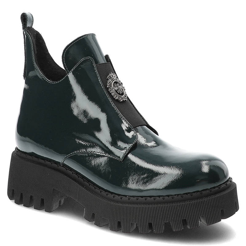 Zielone Botki Lemar Damskie Eleganckie Obuwie na Jesień