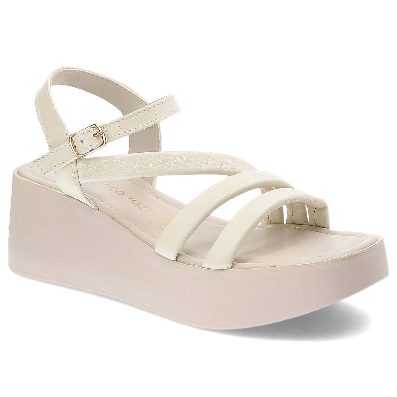 Beżowe Sandały Marco Tozzi Wygodne Skórzane Buty