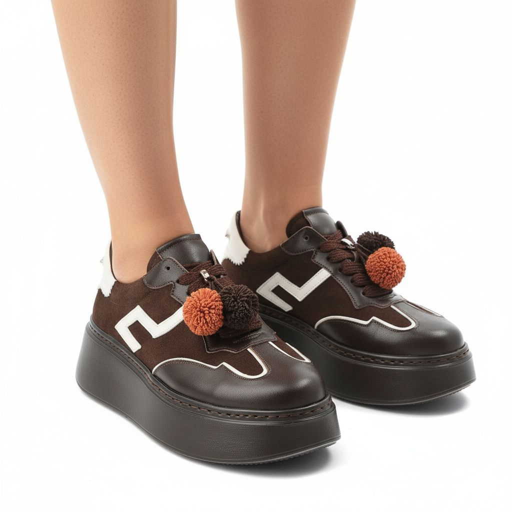 Sneakersy damskie Karino, ze skóry naturalnej licowej z zamszowymi panelami i kontrastowymi wstawkami na boku wiązanie na grubszych sznurowadłach, br