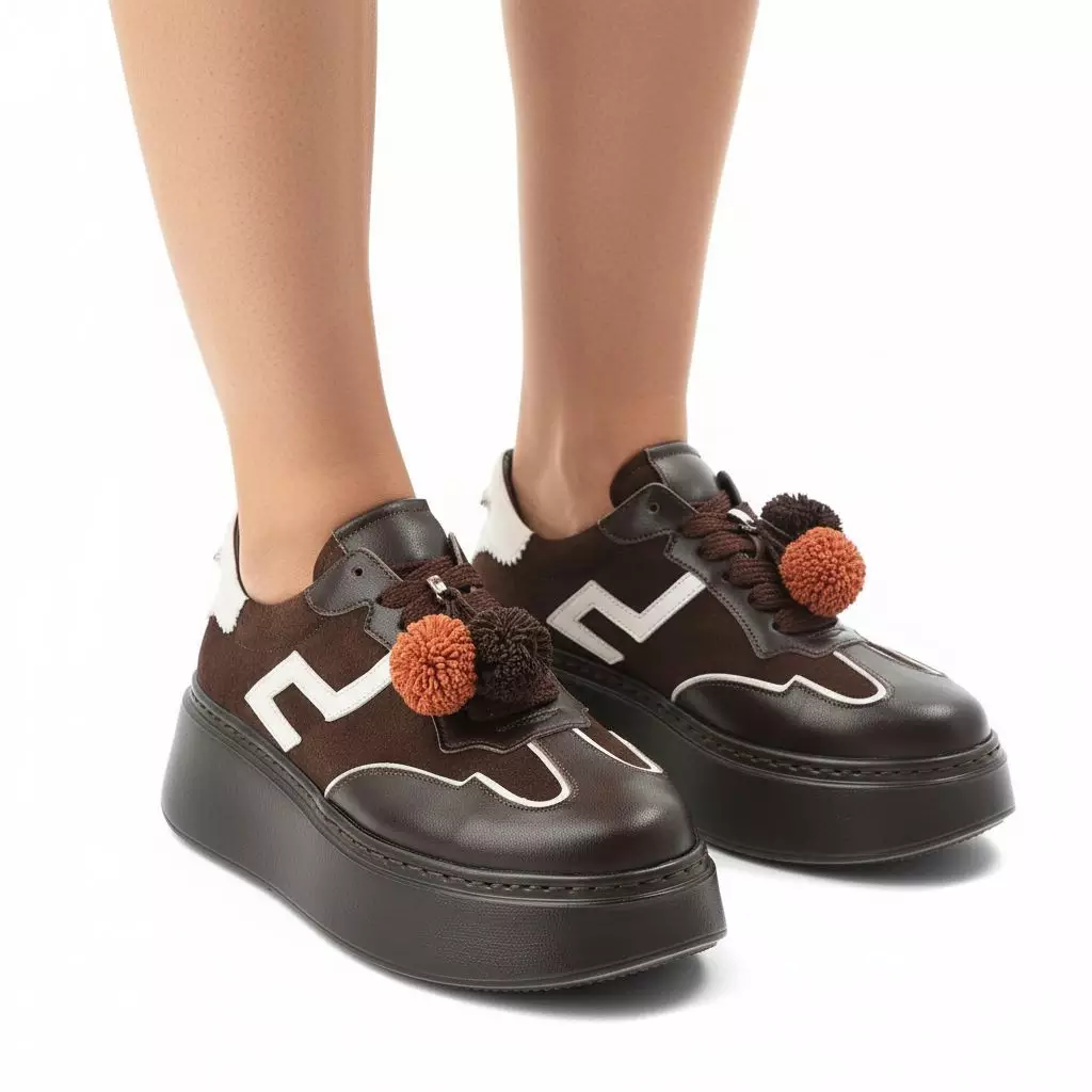 Sneakersy damskie Karino, ze skóry naturalnej licowej z zamszowymi panelami i kontrastowymi wstawkami na boku wiązanie na grubszych sznurowadłach, br